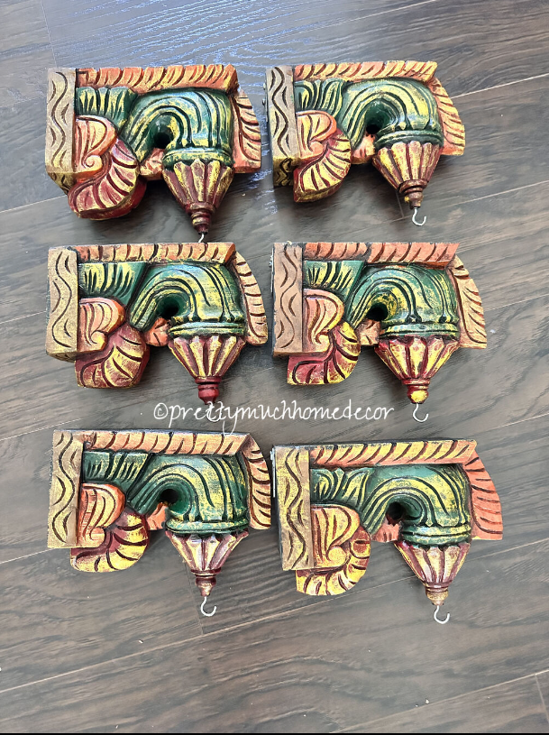 Pair of Hand-Carved Painted Corbels