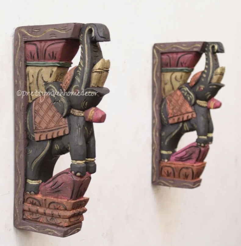 Pair of Wooden Elephant Corbels