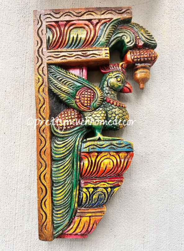 Pair of Colorful Peacock Corbels