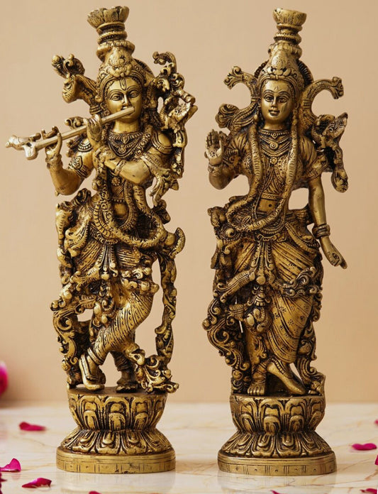 14-Inch Brass Radha Krishna Idol