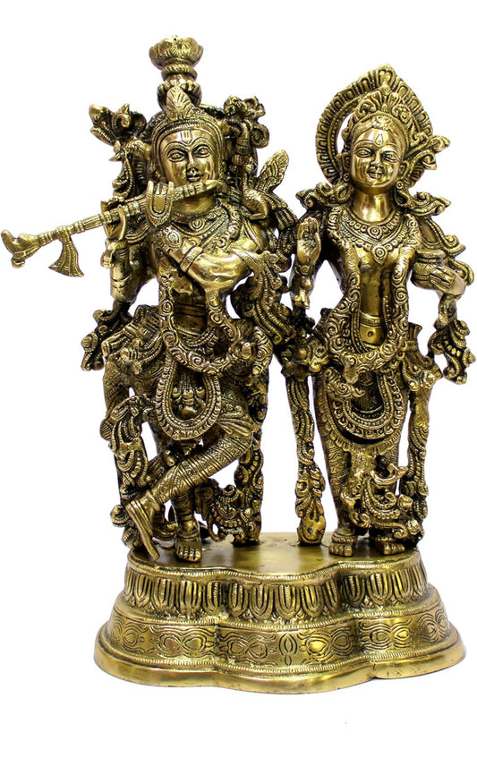 14-Inch Brass Radha Krishna Idol in one