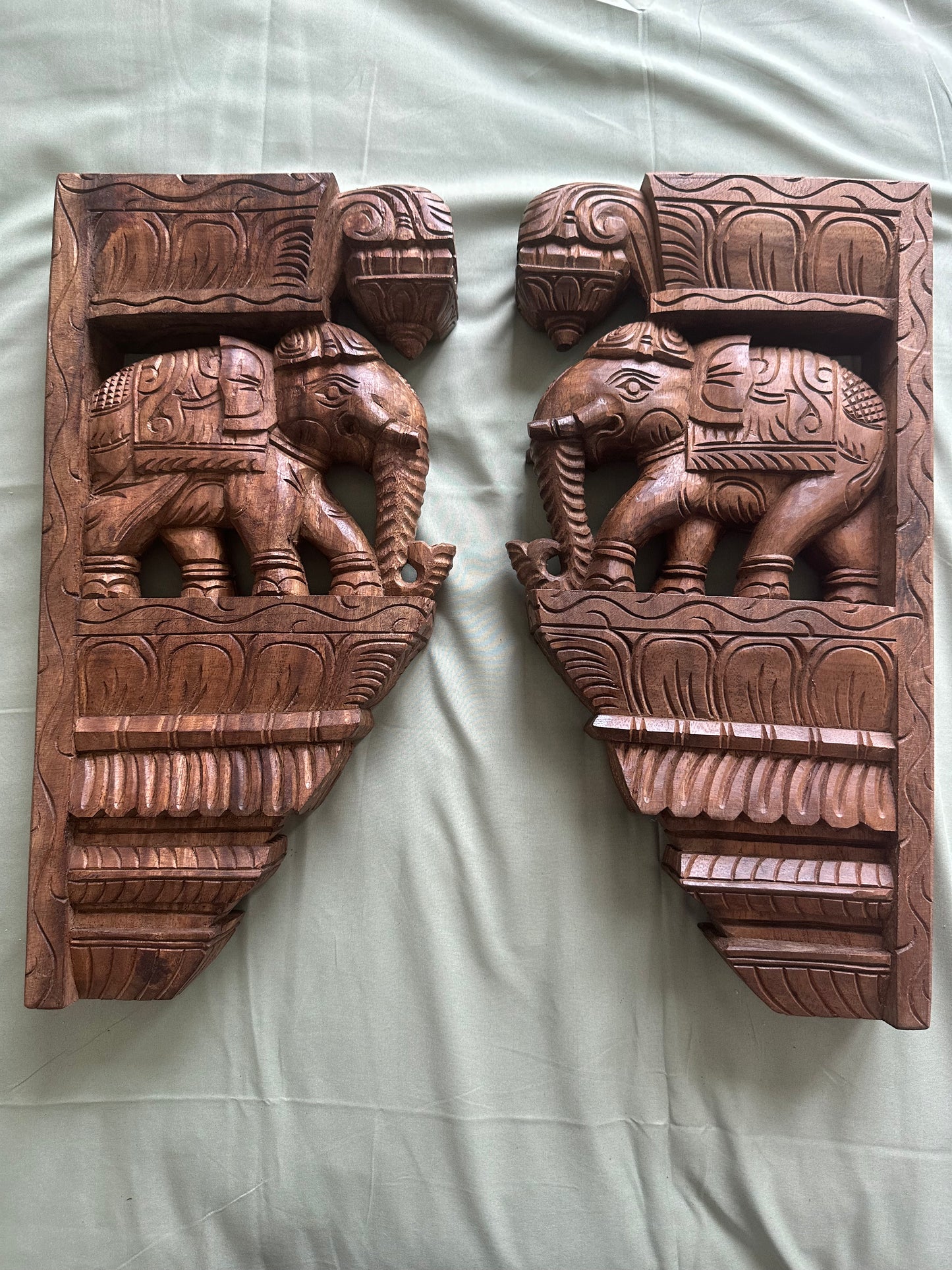 Pair of Hand-Crafted Elephant Corbels