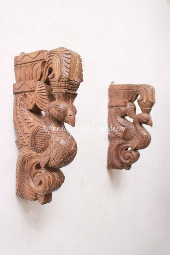 Pair of Wooden Peacock Corbels